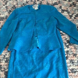 Karin Stevens Vibrant Blue Floral Jacket and Skirt Set